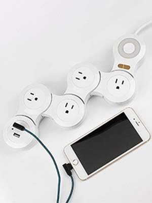 Deformation Power Cord Charger Socket -Flat Plug Power Strip with 2 USB Ports and 4 Multi Outlets, with 6.5FT Extension Cord