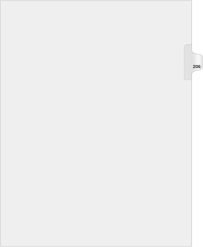 Exhibitindexes® Side Individual Number Tabs - Number 206 - Pack of 25