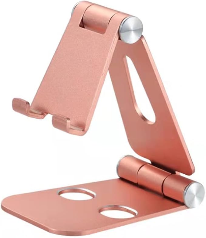Adjustable Phone Stand, Premium Aluminum Foldable Desktop Holder in Black, Silver, Gold, Rose Gold with Dual-Hinge Design for Phones, Tablets (Rose Gold)