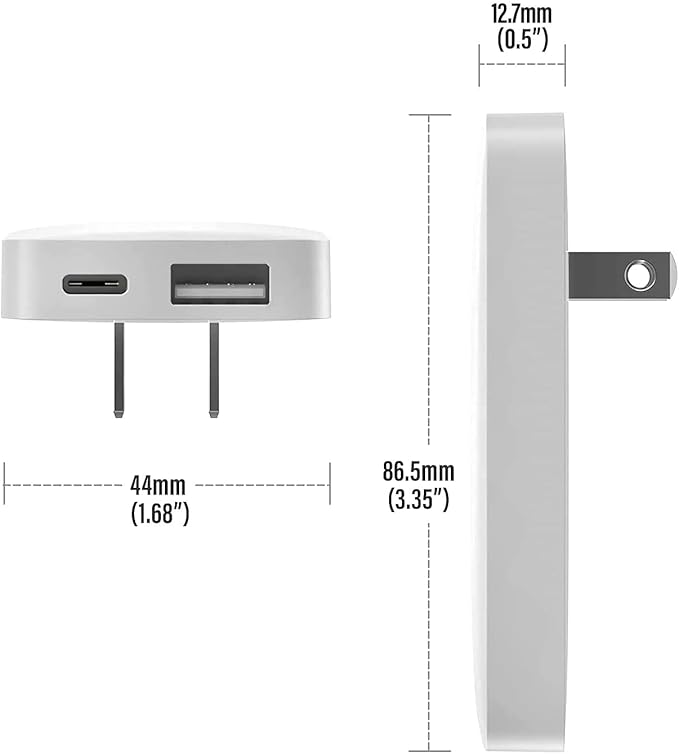 Type C Flat Wall Charger, Galvanox Ultra Slim (Multi-Port Power Adapter) for iPhone 13/14/15/16 iPhone 17 Pro/Max and Samsung Galaxy Models, 20W Fast Charging Outlet Plug (Dual USB-C USB-A)