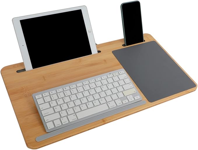 SUMISKY Laptop Lap Desk with Cushion Protable LapDesk with Handle Tablet Support Phone Holder and Mouse Pad Oversized Bamboo Laptop Stand for Sofa Fits Up to 17 Inches