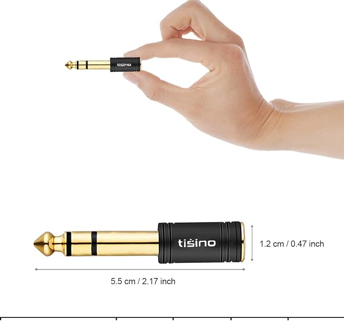 Tisino 3.5mm to 1/4 Stereo Adapter, 1/8 inch Female to 1/4 inch Male Aux Jack Converter Headphone Adapter - Black, 1PCS