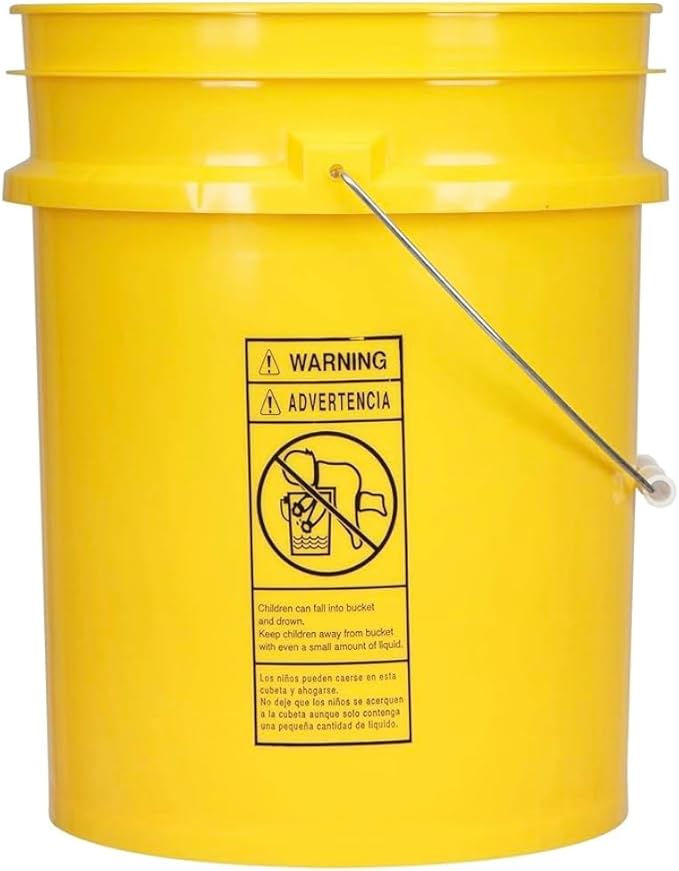 House Naturals 5 Gallon Premium HPDE Plastic Bucket - Made in USA Food Grade Storage Container, BPA Free All Purpose Pail (1, Yellow)