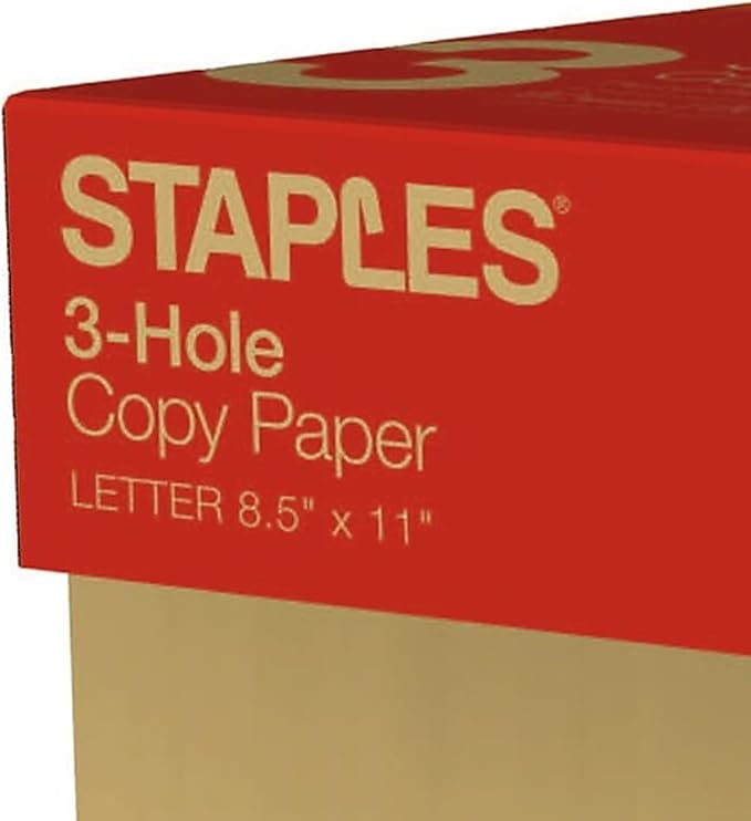 Staples Copy Paper, 8 1/2" x 11", 3 Hole Punched, Case