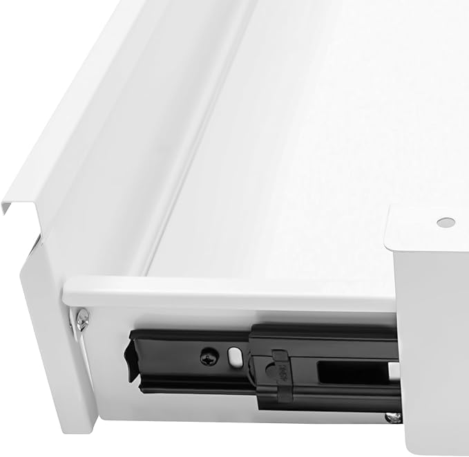 LEYSRIS 23.9" Under Desk Storage Drawer, White Sliding Pull-Out Drawer for Sit Stand Workstation