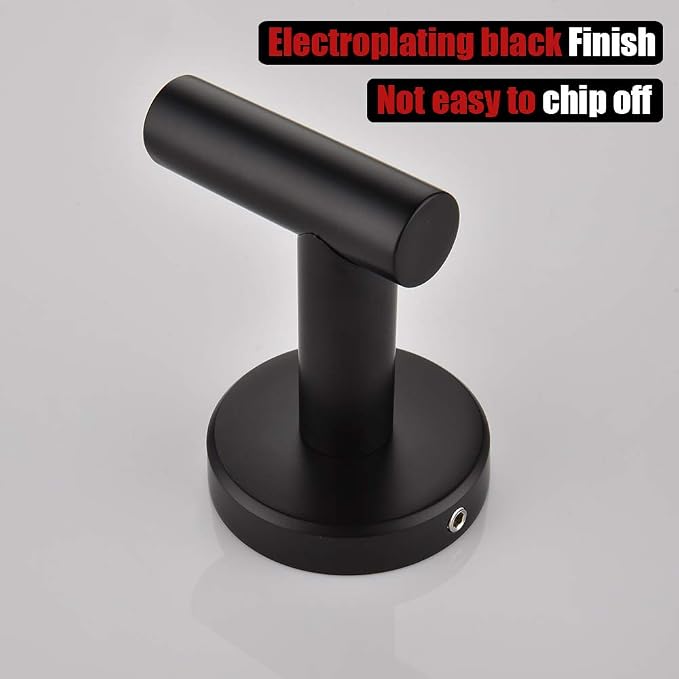 JQK Black Bathroom Towel Hook, Coat Robe Clothes Hook for Bathroom Kitchen Garage Wall Mounted (4 Pack), 304 Stainless Steel Matte Black, TH100-PB-P4