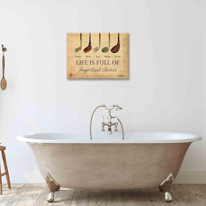 Golf Wall Art, Golf Pictures Wall Decor, Golfing Canvas Prints, Rustic Decorations Painting, Framed Artwork Office Home Decor For Bathroom Bedroom Dining Living Room 12" x 16"