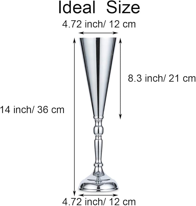 Sliver Vase Centerpiece Table Decorations - 10 Pcs Metal Tabletop Flower Stand, Wedding Decorations for Reception, 14in Trumpet Tall Flower Vase for Birthday, Weddings, Anniversary, Home Decor