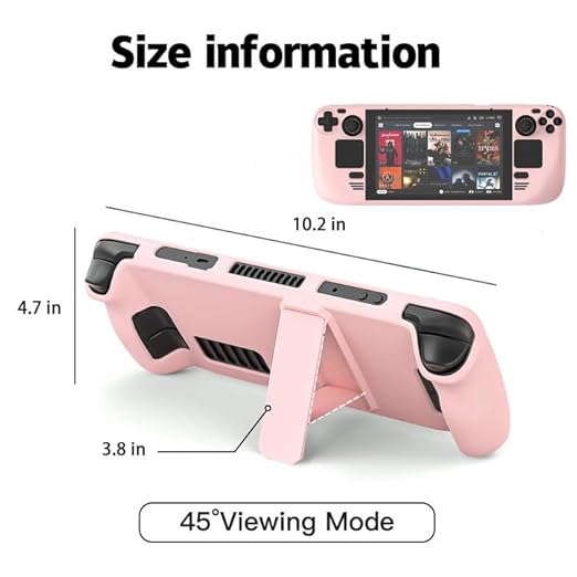 bibuks Steam Deck Case,Steam Deck OLED Protective Case,Non-Slip Skin Protective Shell Accessories with Kickstand ,2 Screen Protector, 4 Thumb Grip (Pink)