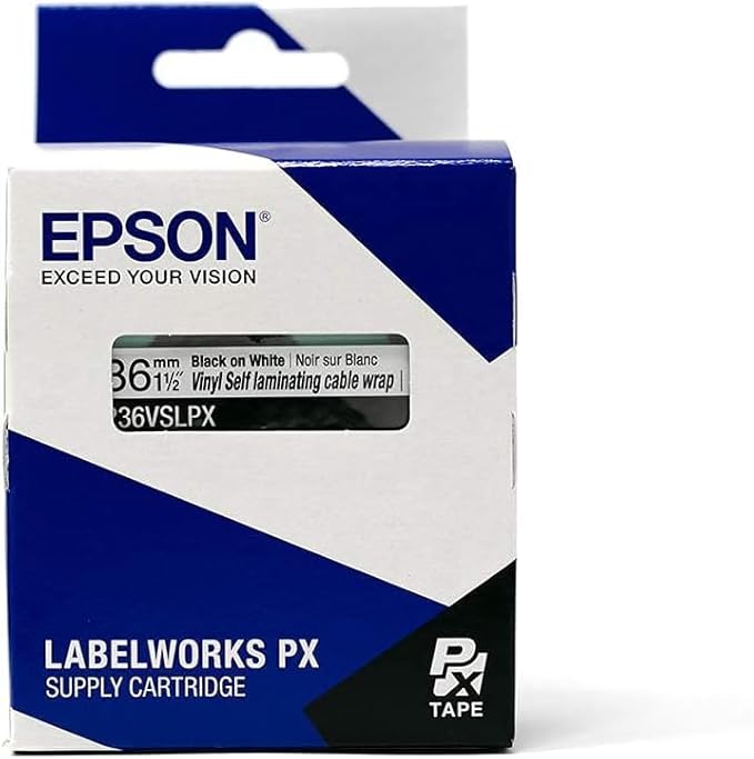 Epson LABELWORKS 236VSLPX-5PK Genuine Tape Cartridge - 5 Pack of Black on White Durable Vinyl Self Laminating Overwrap Industrial Label Maker Tape - 1.5" (36MM) Wide, 26.2 ft - 5 Pack