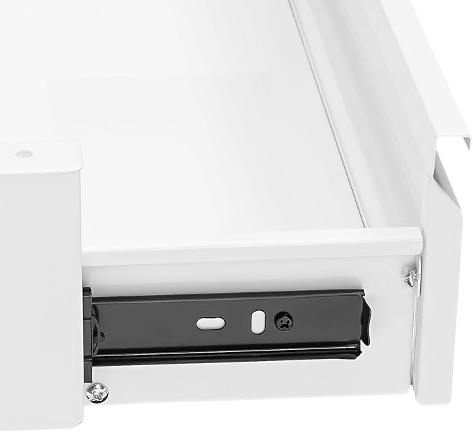 LEYSRIS 17.7" Under Desk Storage Drawer, White Sliding Pull-Out Drawer for Sit Stand Workstation