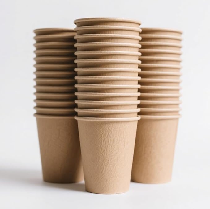Coolcap 8 oz 200 Pack Disposable Coffee Cups, Bulk Brown Disposable Paper Cups, Coffee Cups for Hot Tea, Chocolate and Cold Drinks