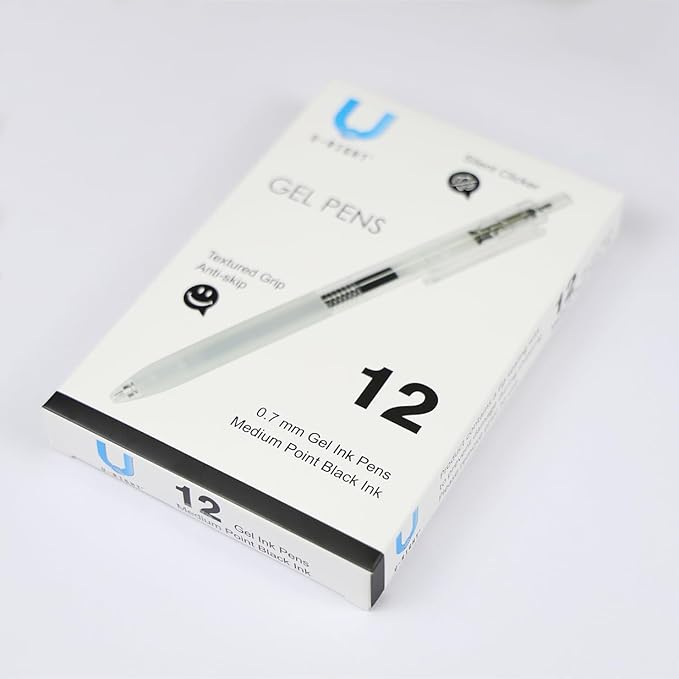 U-RIGHT Silent Clicker Medium Point (0.7mm), Black Gel Ink Pens, 12 Count - Home, Office, School, Journaling, Writing, Note-Taking, Teacher Supplies