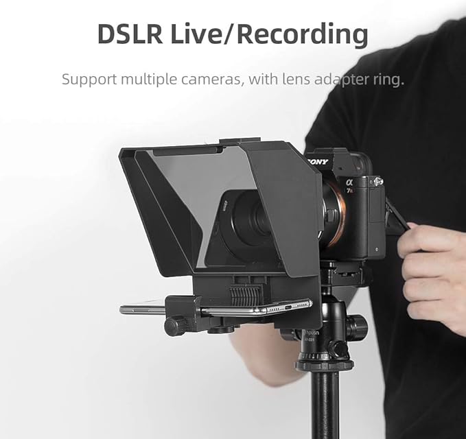 AMBITFUL Portable Teleprompter Kit - 7.5'' Mini Teleprompter with Desktop Tripod &Remote Control for Phone and DSLR Recording