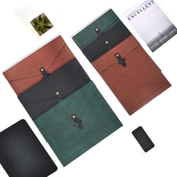 Brown PU Leather Thick File Folder, Snap Closure File Organizer, Thickened Important Document Folder, Document Organizer, Laptop Sleeve Notebook Case, A4 Envelopes Filing Folder