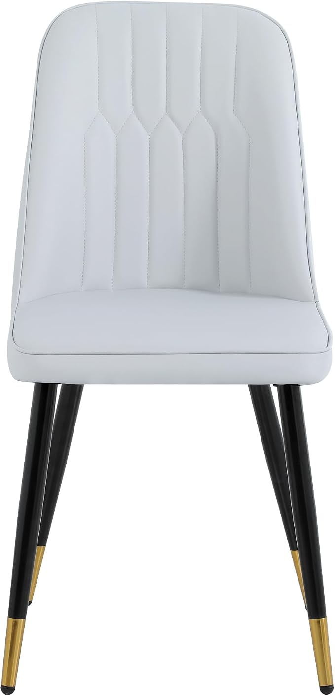 RGZ Mid Century White Round Dining Table Set for 4, 36" Small Wooden Circle Kitchen Table & 4 Light Gray PU Leather Kitchen Chairs, Dinner Table Set for Home, Apartment, Dining Room