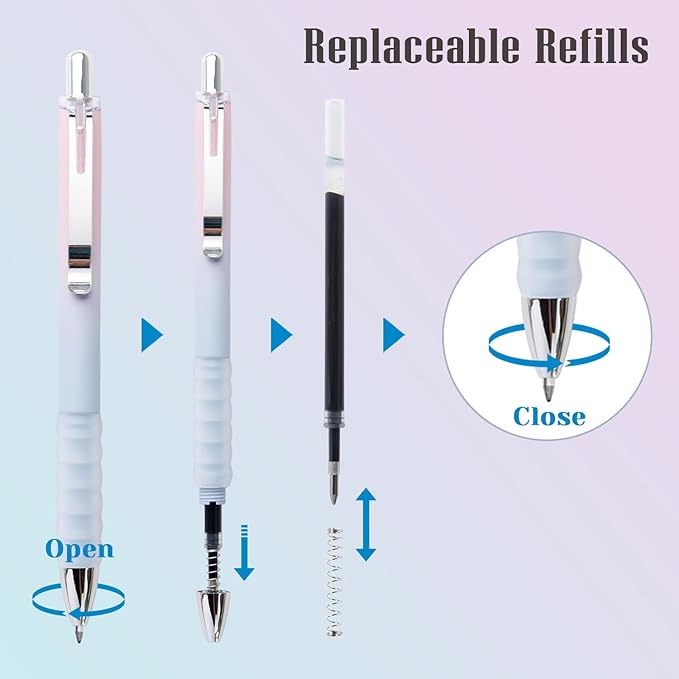 Aisibeiger Gel Pens Fine Point 0.7mm Black Ink Gel Pen Retractable Cute Pens for Smooth Writing School Office Supplies, Pack of 12