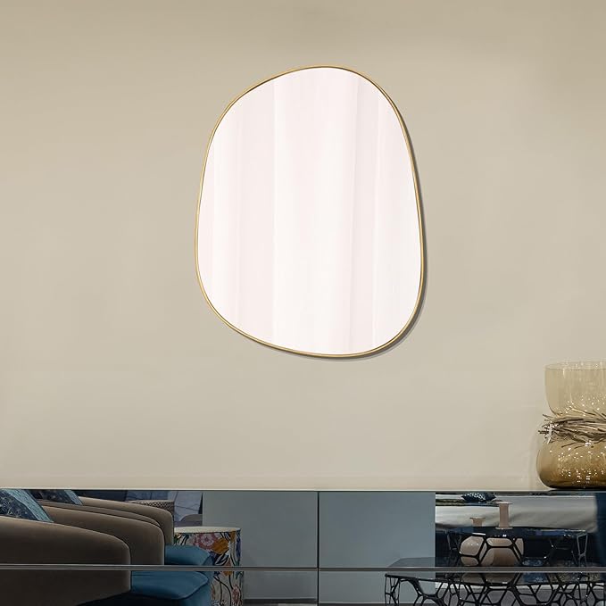 ELEHUME Asymmetrical Mirror for Wall Decor 23"*30", Modern Gold Framed Wall Mirror for Living Room Bathroom Bedroom Entryway ELE-STOU-0064Gold