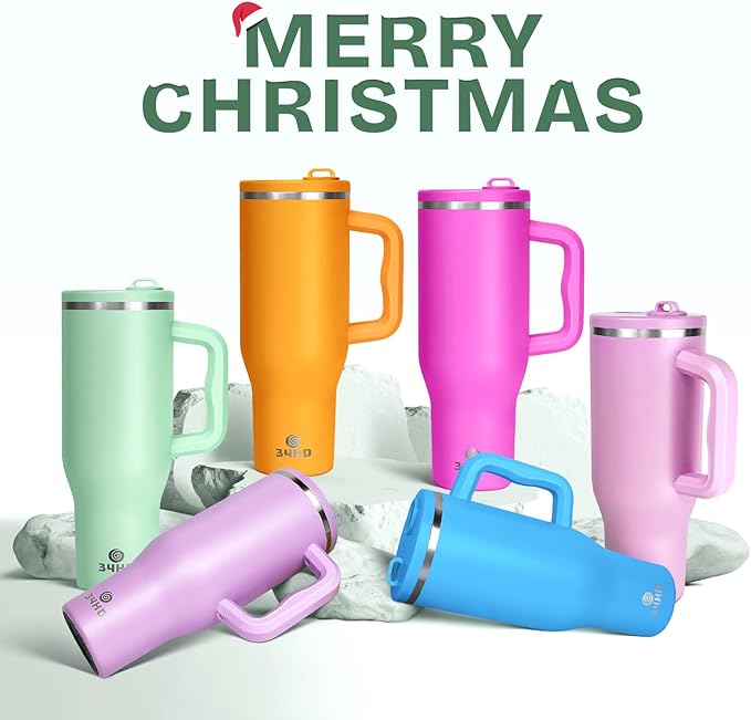 34HD 40 oz Stainless Steel Tumbler - Leakproof Insulated Water Bottle with Handle, Magnetic Lid and Flexible Straw - Iced for 48 Hours – Perfect for Men, Women, Birthday Gift, Green - Matcha Whisper