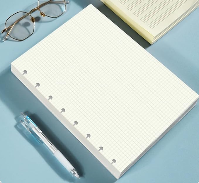 A5 TUL Discbound Grid Refill Paper, 8-Disc Discbound Graph Paper, 100Sheets / 200Pages Loose-Leaf Grid Paper, 100gsm White Paper, 5.8 x 8.3 in