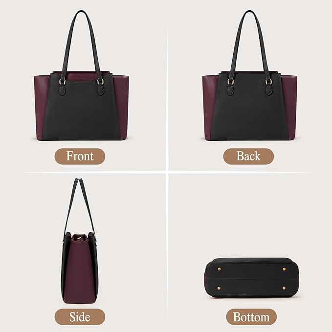 RAINSMORE Laptop Bag for Women 15.6 Inch Work Tote Bags Waterproof Computer Bags Leather Professional Laptop Purse Womens Laptop Briefcase Large Handbag for Office Teacher Travel, Black and Purple