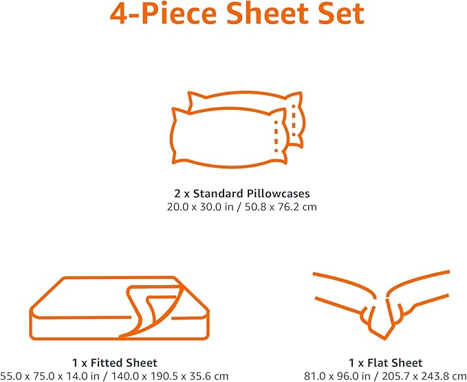 Amazon Basics Lightweight Super Soft, Wrinkle-Free Easy Care Microfiber 4-Piece Bed Sheet Set with 14-Inch Deep Pockets, Full, Light Blue, Solid