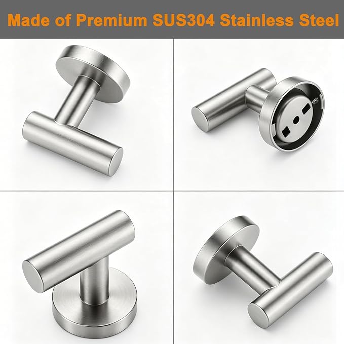 Nolimas Bathroom Towel Hooks SUS 304 Stainless Steel Coat Hook Round Clothes Towel Coat Robe Hook Cabinet Closet Door Sponges Holder for Bath Kitchen Garage Hotel,Wall Mounted, Brushed Nickel,6Pack