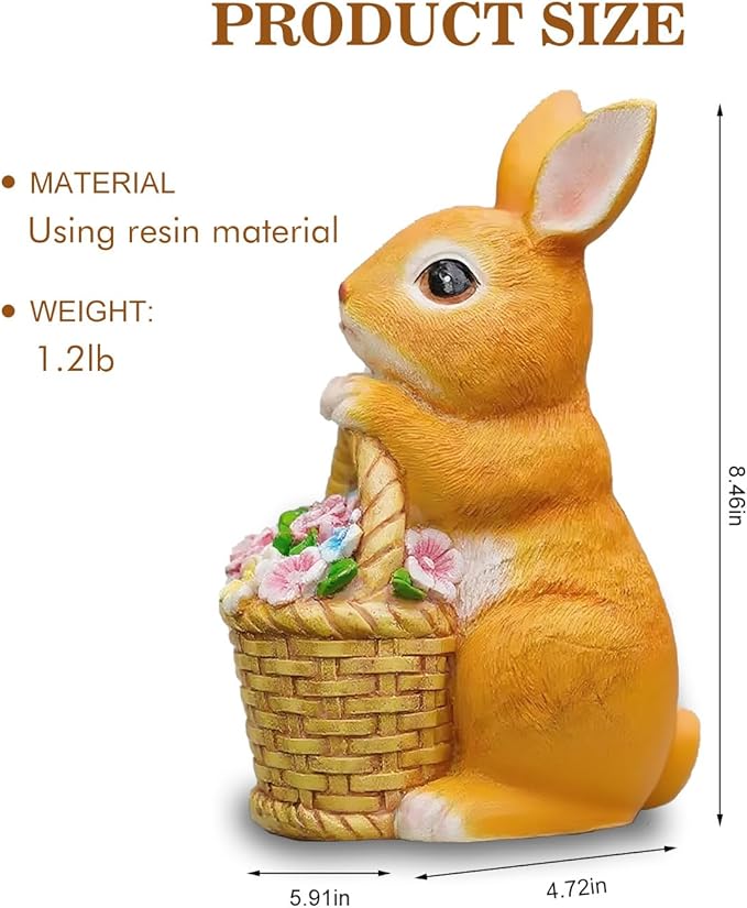 Garden Solar Rabbit Outdoor Statues - 6x4.7x8.5in Waterproof Decor for Yard Lawn Patio Porch Balcony - Easter Christmas Mother’s Day Birthday Housewarming Gifts for Women Mom Grandma