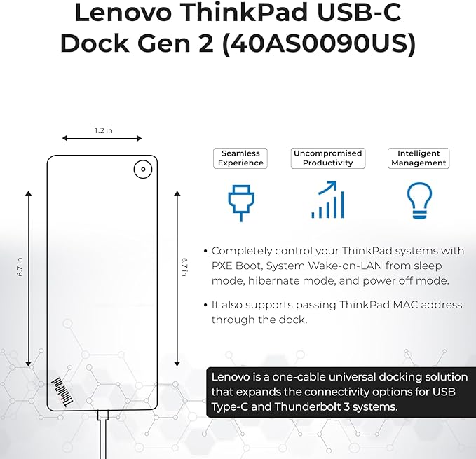 Lenovo 40AS0090US Thinkpad Docking Station Gen 2 - Supports 4K Display, 1 Year Warranty, Lenovo Docking Station with 90W Adapter, HDMI, USB-C, DisplayPort Cables - USB-C Thunderbolt 3 Dock (Renewed)