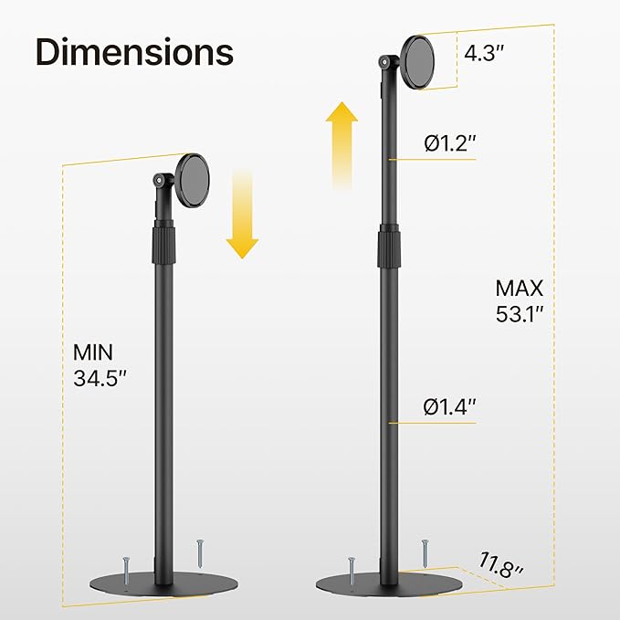 monTEK Anti-Theft Tablet Floor Stand, Frameless Universal Tablet Kiosk with Security Lock Fit 7”-15” Screen Size, Height Adjustable Floor Stand Compatible with IPad Pro/Air/Mini and Samsung Tab, Black