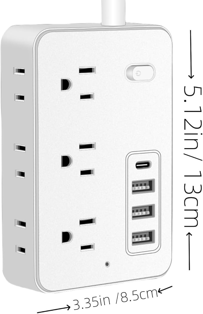 5FT Surge Protector Flat Extension Cord Flat Plug Power Strip, 6AC Outlets, 4 USB Charger(1 USB C Port), 1700 Joules Protection, Office Supplies, Dorm Room Essentials