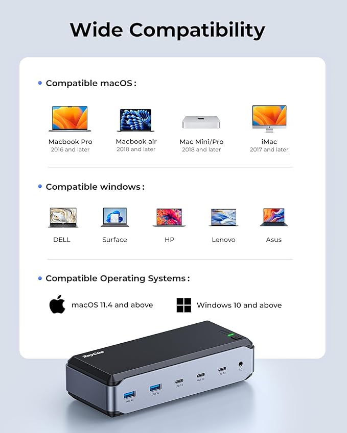 USB C Docking Station Dual Monitor for MacBook Pro/Air, 13-in-1 Triple 4K Display Laptop USB-C Hub, Type C Dock with 3 * 4K HDMI, PD3.0, 7 USB, RJ45, 3.5mm Audio