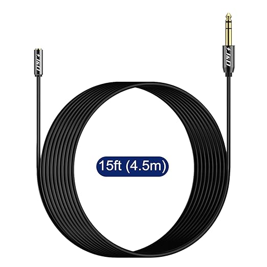 J&D 6.35mm (1/4 inch) to 3.5mm (1/8 inch) Headphone Jack Adapter 15 Feet, Gold Plated 3.5mm Female TRS to 6.35mm Male TRS Stereo Audio Cable for Guitar Amp, Amplifiers, Headphones Extension Cable