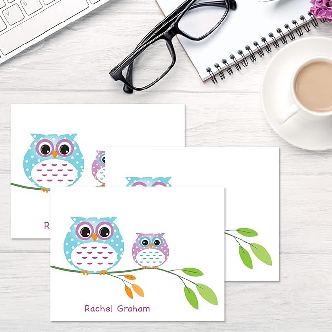 Current Owl Always Love You Personalized Note Cards - 24 Cards with White Envelopes, 4¼ x 5½ Inch Size, Blank Stationery, Add Names or Text, For Thank You Notes, Invitations, & Announcements