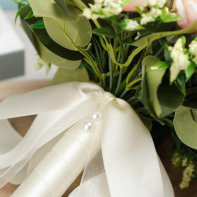 CYANLUX Wedding Bouquets for Bride Bridesmaid Bouquet Champagne White Artificial Roses Flowers for Wedding Valentine's Day Church Home Decoration (1#White)ā¦