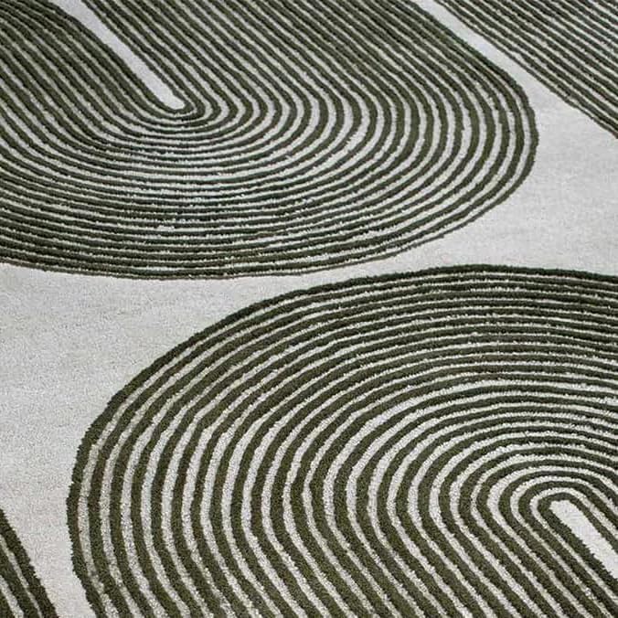 Modern Handmade Wool Area Rug, Abstract Curved Line Geometric Carpet for Living Room Bedroom, Contemporary Tufted Indoor Rug with Soft Pile and Cotton Backing (Olive, 8' x 10')