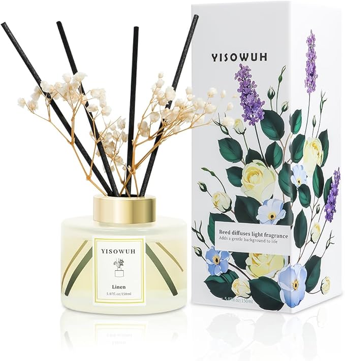 YISOWUH Reed Diffuser Set,5.07 fl oz (150 ml) - Linen Oil Diffusers with 8 Reed Sticks,Home Fragrance Reed Diffuser for Bathroom Shelf Decor