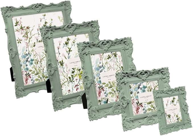 Laura Ashley 8x10 Matt Rosemary Ornate Textured Hand-Crafted Resin Picture Frame with Easel, for Tabletop & Wall Display, Decorative Floral Design Home Décor, Photo Gallery, Art (8x10, Matt Rosemary)