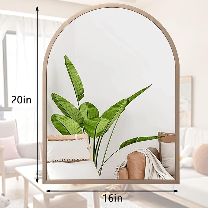 Arch Wall Mirror 20"x16" Large Bathroom Mirror Metal Frame Mirrors for Wall, Decoration Vanity Bedroom Entryway Living Room Brass