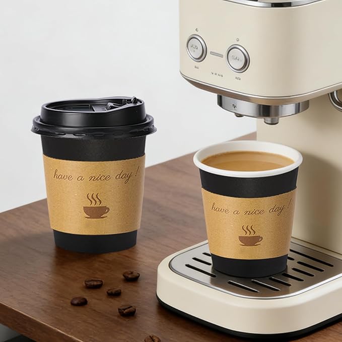 Lamosi 10 oz Coffee Cups with Lids 100 Pack, Disposable Coffee Cup with Stir Sticks and Sleeves, To Go Hot Paper Cup for Home, Travel, Office