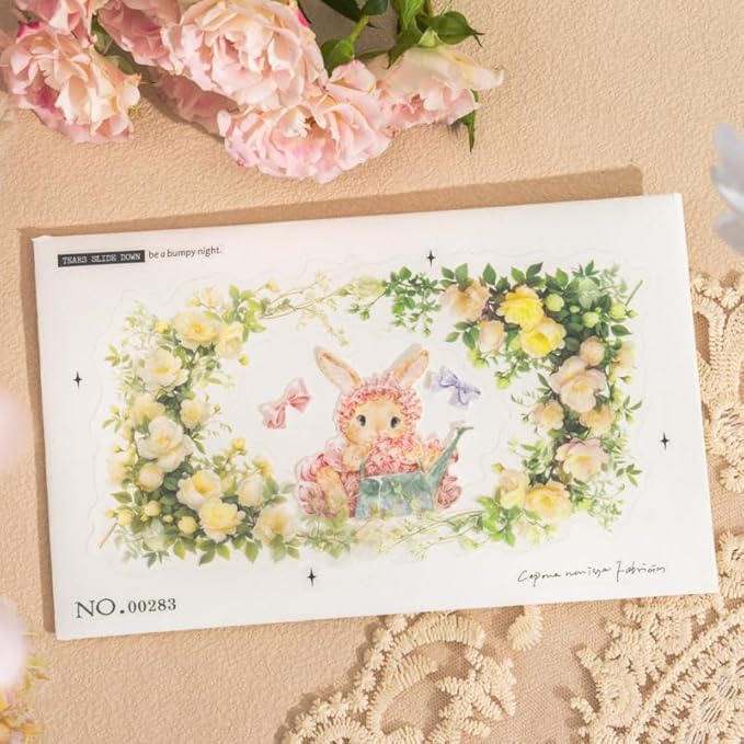 MiyouLuna 60 Pcs Vintage Flower PET Stickers Set, Large Floral Corner Stickers for Scrapbooking, Journaling, DIY Crafts, with Organizer