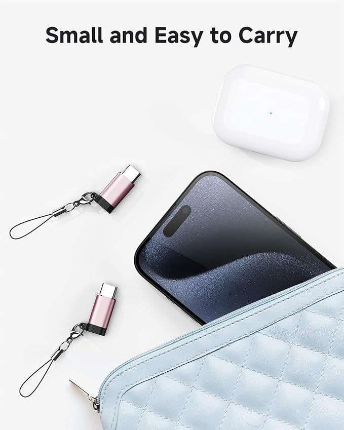 Lightning to USB C Adapter 4 Pack, Fast Charging & Data Sync for iPhone 15/16/17 Pro/Pro Max, Charger Adapter Accessory (Not for Audio/OTG)-Pink