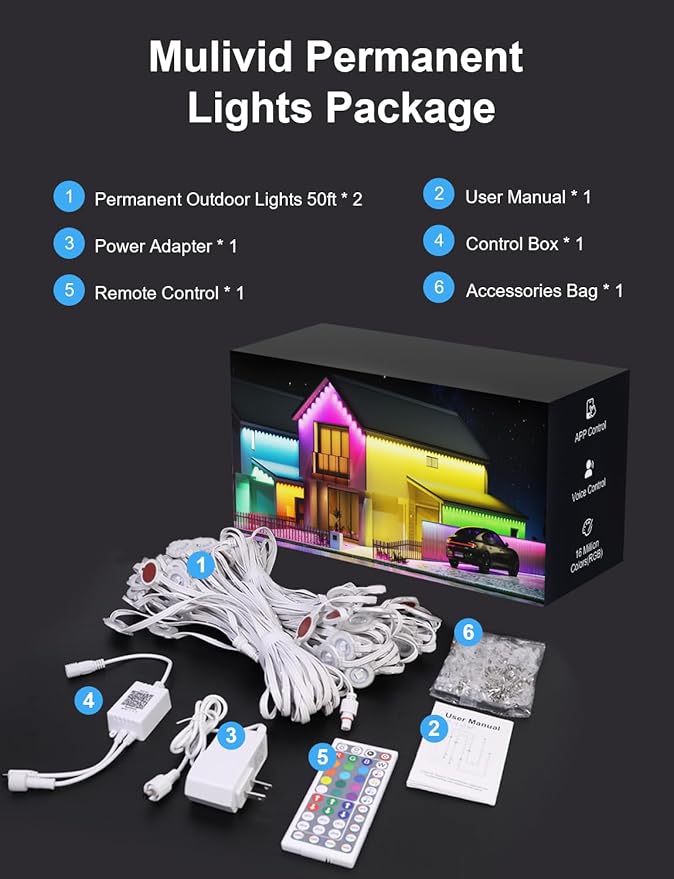 100Ft Permanent Outdoor Lights for House, RGB Halloween House Light Outdoor with Remote APP Control,IP67 Waterproof for Outside Decorations,Eaves Lights for Christmas, Holiday, Party, Daily