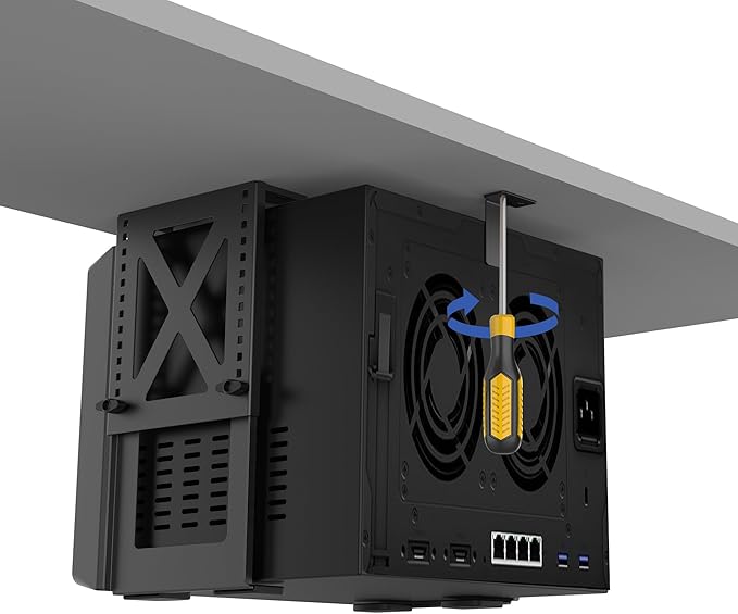 Monzlteck Under Desk Adjustable Metal Mount Bracket – 16-Level Height Adjustment (5.6-11.2in), Heavy-Duty 12kg Load Capacity, Universal Stand for PC, NAS, Label Printer,Speaker,Ventilation Design