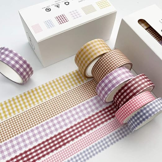 YUBBAEX 6 Rolls Plaid Washi Tape Set Basic Grid Masking Decorative Tapes for Arts, DIY Crafts, Journals, Planners, Scrapbooking, Wrapping (Basic Plaid)