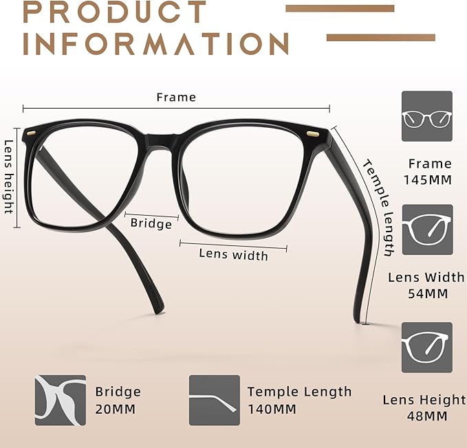 MACJERO Oversized Square Blue Light Blocking Glasses for Women Men, Anti-Fatigue Computer Monitor Gaming Glasses Reduce Eye Strain(Black)