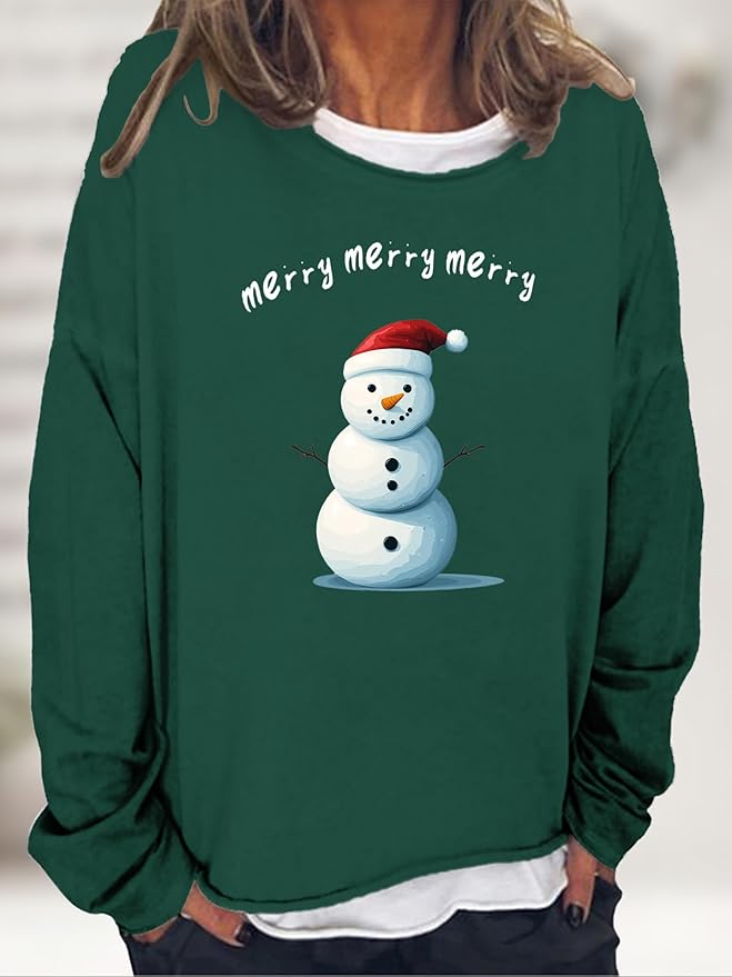 LOAIHA Christmas Shirts for Women Crewneck Snowman Snowflake Santa Graphic Shirts Christmas Tree Long Sleeve Xmas Hoodie