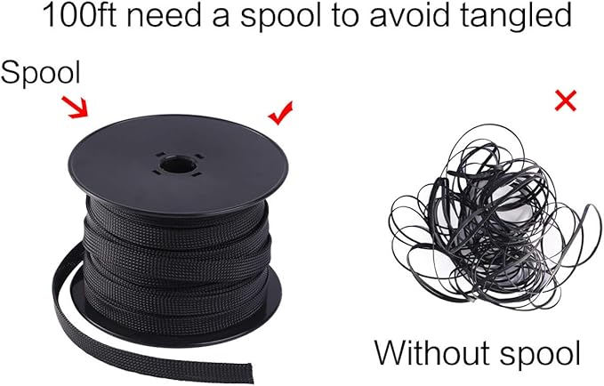 Keco 100ft – 3/4 inch PET Braided Expandable Cable Sleeve – Wire Sleeving for Audio Video and Other Home Device Cable Automotive Wire - Black