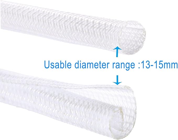 1/2" x 10ft Black/White Cable Sleeve - Protects Cords from Pets & Organizes Wires - Modern Style - Polyester Material - Flame Retardant - Easy to Use & Cut(White, 1/2"-10ft)