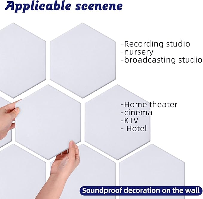 18 Pack Self-Adhesive Acoustic Panels Soundproof Wall Panels 12"X10"X 0.4" Sound Absorbing Panel for Decoration Sound Deadening Panels Acoustic Treatment Panel for Home Office(White Hexagonal Design)